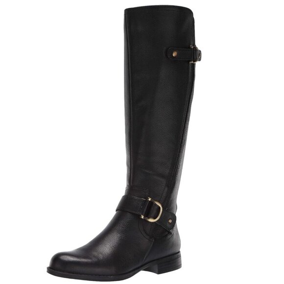 NATURALIZER Jillian Black Tall Knee High Leather Riding Boot Zipper Elastic 8.5M - Picture 3 of 16